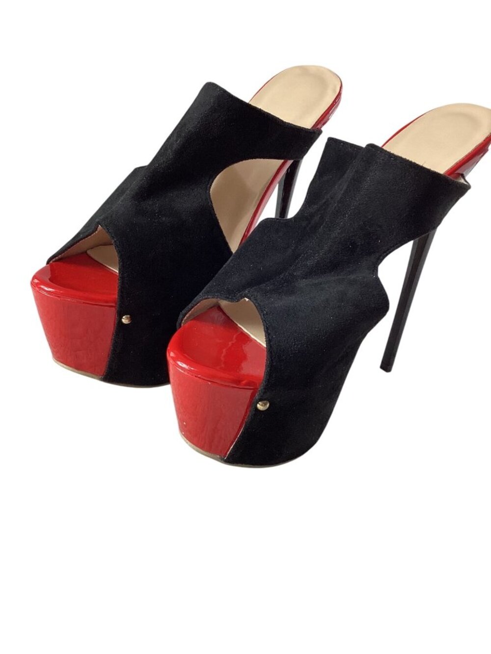 Black & Red Stiletto Platform Heels With Open-Toe Design Size 41, US 10*Cosplay